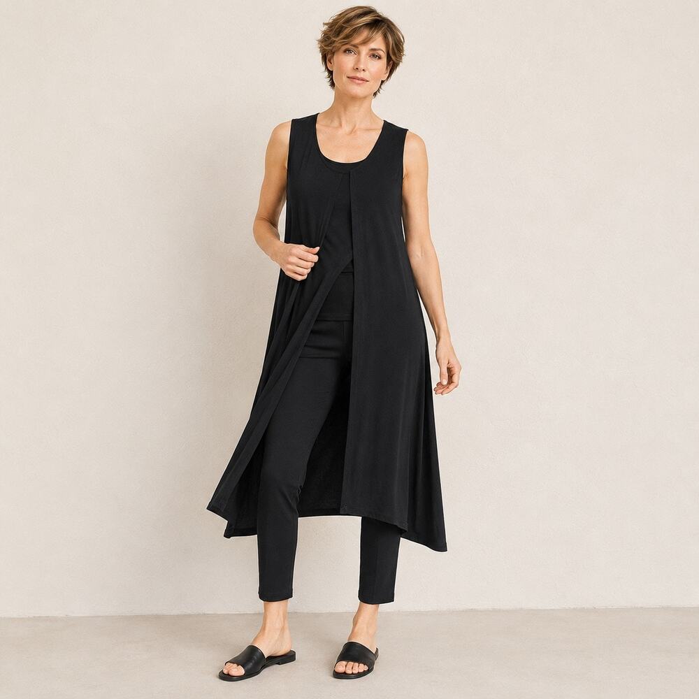 CAbi Beyond Tee Black Split Front Back Minimalist Tunic Tank Small